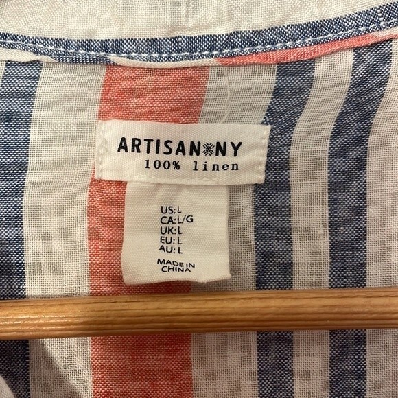 Artisan NY 100% Linen Striped Popover Tunic Large - Picture 6 of 9